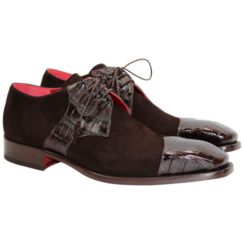 Landon Lace Up Dress Shoes | Fennix of Italy Alligator Skin & Suede Shoes in Brown for Men