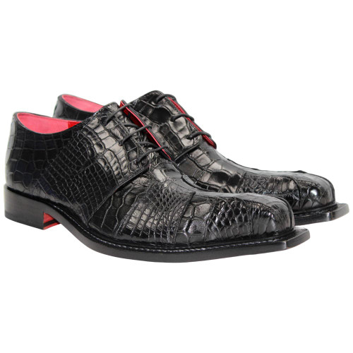 Kingston Lace Up Dress Shoes | Fennix of Italy Alligator & Lizard Skin Shoes in Black for Men