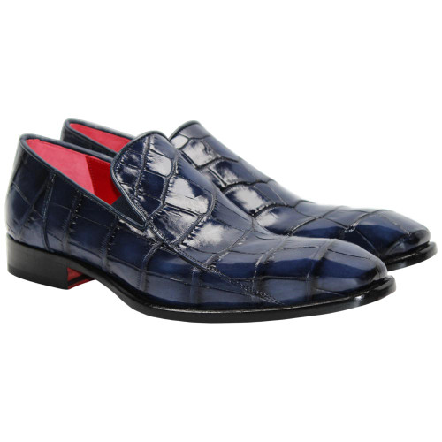 Dustin Lace Up Dress Shoes | Fennix of Italy Alligator Skin Shoes in Navy for Men