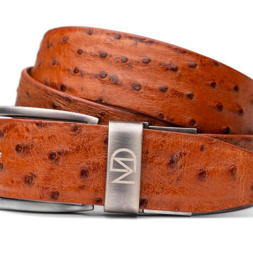 Domenico Men’s Genuine Exotic Ostrich Belts With Brushed Chrome Buckle | Marco Di Milano Exotic Belt in Cognac Domenico Men’s Genuine Exotic Ostrich Belts With Brushed Chrome Buckle | Marco Di Milano Exotic Belt in Cognac