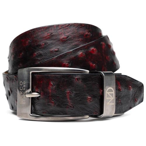 Domenico Men’s Genuine Exotic Ostrich Belts With Brushed Chrome Buckle | Marco Di Milano Exotic Belt in Cherry Domenico Men’s Genuine Exotic Ostrich Belts With Brushed Chrome Buckle | Marco Di Milano Exotic Belt in Cherry