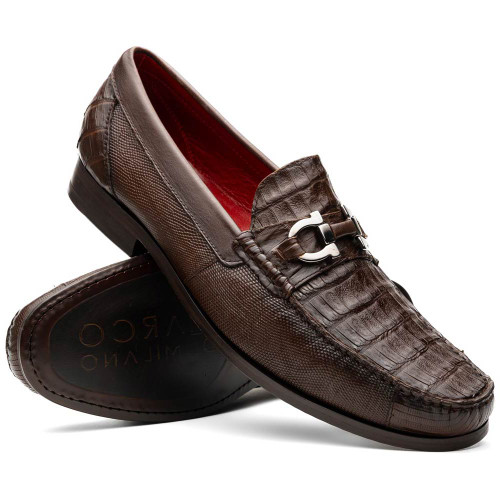 Marco Di Milano Adro Men’s Genuine Caiman Crocodile & Lizard Skin Brown Loafers