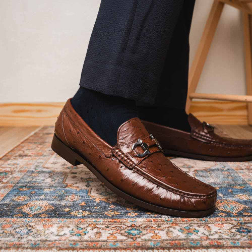 Marco Di Milano Ferrioni Men’s Genuine Ostrich Moc Toe Bit Kango Tabac Loafers Marco Di Milano Ferrioni Men’s Genuine Ostrich Moc Toe Bit Kango Tabac Loafers