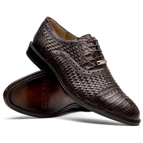Marco Di Milano John Men’s Woven calfskin Genuine Caiman Crocodile Cap Toe Brown Oxford