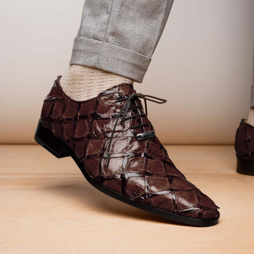 Oliveri Men’s Genuine Pirarucu Skin Classic Dress Oxford | Marco Di Milano Exotic Shoes in Brown Oliveri Men’s Genuine Pirarucu Skin Classic Dress Oxford | Marco Di Milano Exotic Shoes in Brown