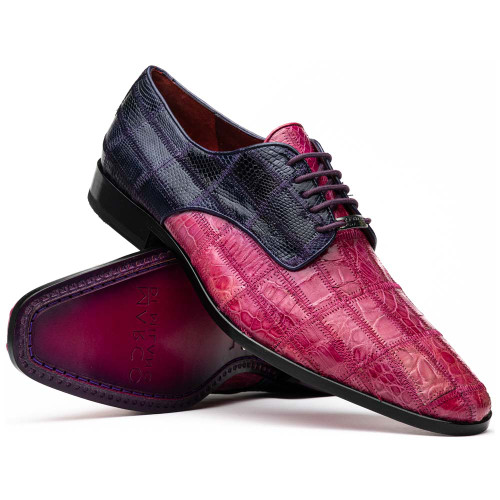 Pissa Men’s Genuine Crocodile and Lizard Skin Patchwork Derby Marco Di  Milano Exotic Shoes in Pink/Purple
