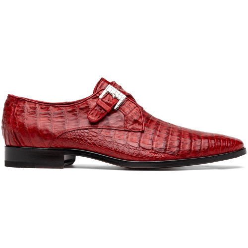 Rovigo Men’s Genuine Caiman Crocodile Dress Monk Strap | Marco Di Milano Exotic Shoes in Red