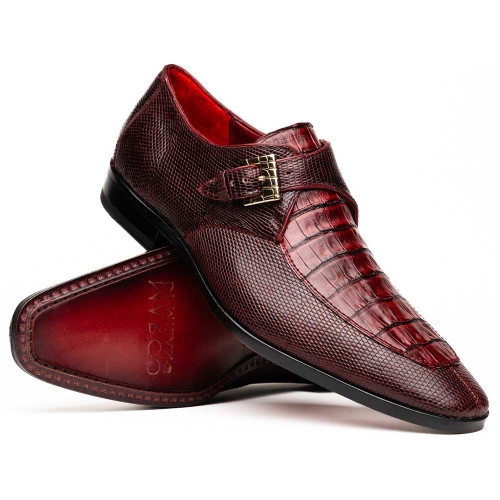 Marco Di Milano Toluca Genuine Crocodile and Lizard Skin Monk Strap in Wine