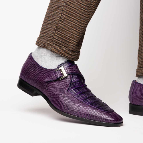 Marco Di Milano Toluca Genuine Crocodile and Lizard Skin Purple Monk Strap
