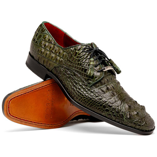 Marco Di Milano Nilo Fully Wrapped Genuine Nile Crocodile Skin Green Dress Derby