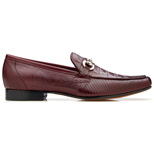 Belvedere Udine Genuine Caiman Crocodile Skin and Lizard Skin Horse Bit Loafer in Burgundy