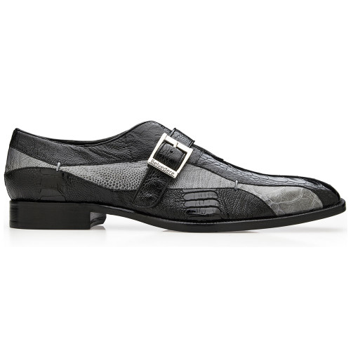 Belvedere Marte Genuine Ostrich Leg Single Buckle Monk Strap in Black/Grey