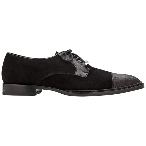 Belvedere Capitano Genuine Oiled Caiman Crocodile Skin Black Cap Toe Derby