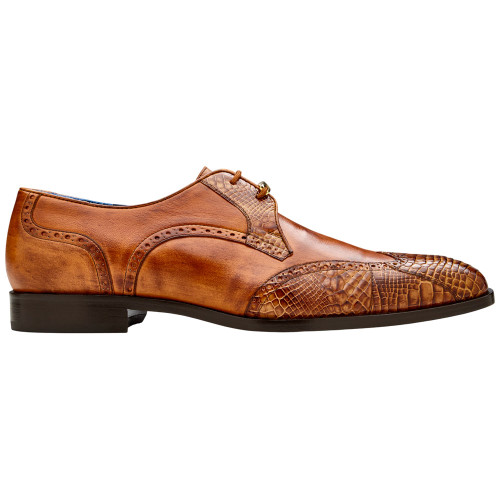 Belvedere Antonio Genuine American Alligator Skin and Italian Leather Wingtip Antique Peanut Derby