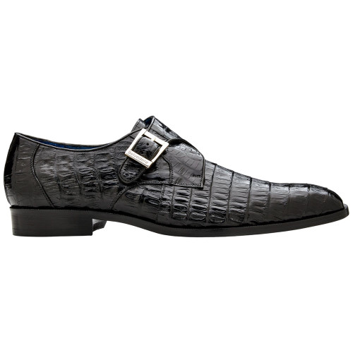 Belvedere Angelo Genuine Caiman Crocodile Skin Black Single Buckle Monk Strap Belvedere Angelo Genuine Caiman Crocodile Skin Black Single Buckle Monk Strap