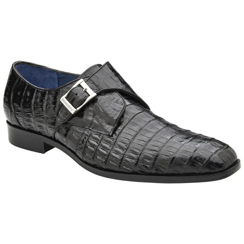 Belvedere Angelo Genuine Caiman Crocodile Skin Black Single Buckle Monk Strap Belvedere Angelo Genuine Caiman Crocodile Skin Black Single Buckle Monk Strap