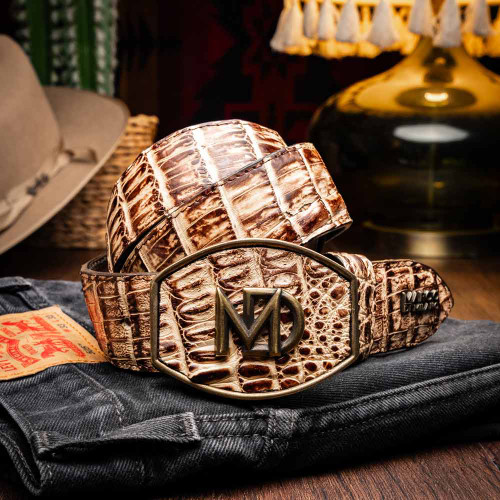 Marco Di Milano Iowa Genuine Caiman Crocodile Skin Belt in Stone Orix
