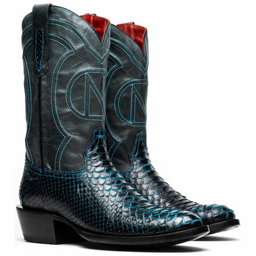 Marco Di Milano Kansas Genuine Python Skin Black/Blue Cowboy Boot
