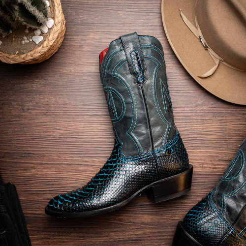 Marco Di Milano Kansas Genuine Python Skin Black/Blue Cowboy Boot