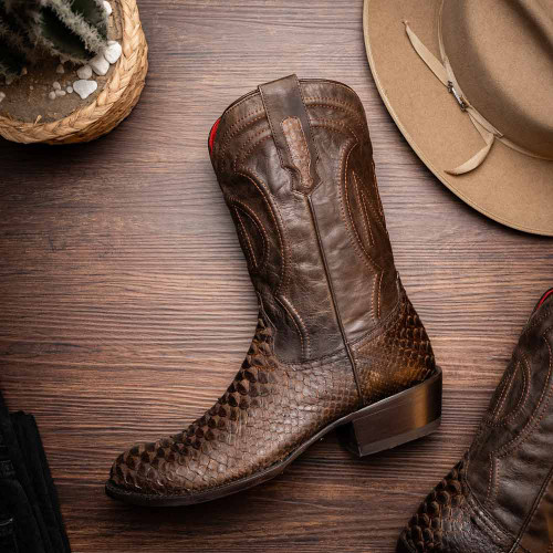 Marco Di Milano Kansas Genuine Python Skin Brown Cowboy Boot