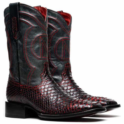 Marco Di Milano Missouri Genuine Python Skin Black Cherry Cowboy Boot
