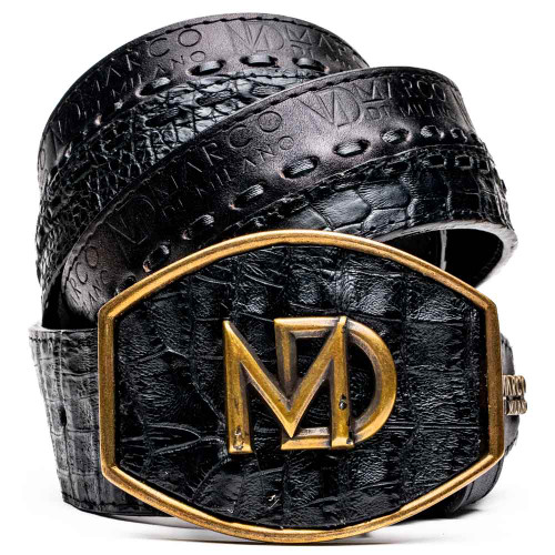 Montana Genuine Caiman Crocodile Skin Belt in Black with Antique Western Buckle | Marco Di Milano Exotic Belt