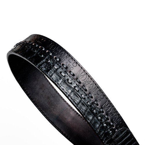 Montana Genuine Caiman Crocodile Skin Belt in Black with Antique Western Buckle | Marco Di Milano Exotic Belt