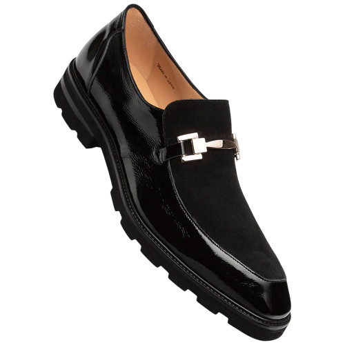 Valone Hi-Shine/Suede Lug Black Slip On | Mezlan Dress Loafers for Men