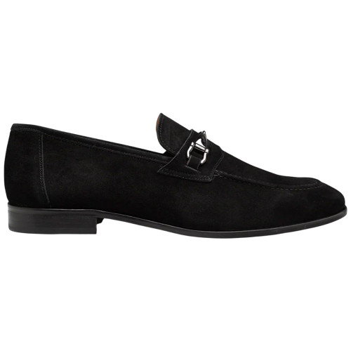 Bracco Burnished Suede Ornament Black Slip On | Mezlan Dress Loafer for Men