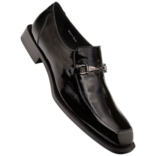 Accola Hi-Shine Textured Black Slip On | Mezlan Dress Loafer for Men
