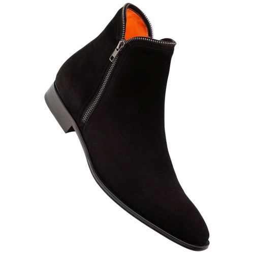 Moretti Black Suede Medallion Toe Zip Boot | Mezlan Dress Boots for Men