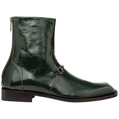 Buscemi Hi-Shine Square Toe Ornament Green Boot | Mezlan Dress Boot for Men
