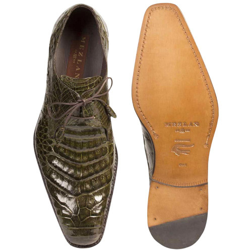 Genuine Crocodile Skin Olive Derby ANDERSON by Mezlan of Spain