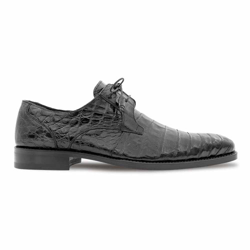 Mezlan Anderson black genuine crocodile lace-up shoe, side profile view
