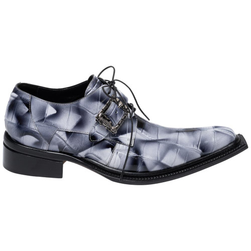 Mauri Genuine Alligator Skin White/Smoke Black WANTED Blucher Trendy Shoes for Men