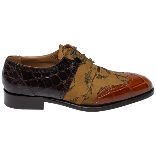 Mauri Men’s Alligator Skin Cognac Multi Wingtip Caracalla Shoes
