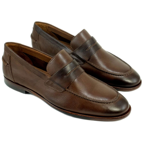 Alan Payne Men's Naples Brown Tumbled Italian Calfskin Leather Penny Loafer