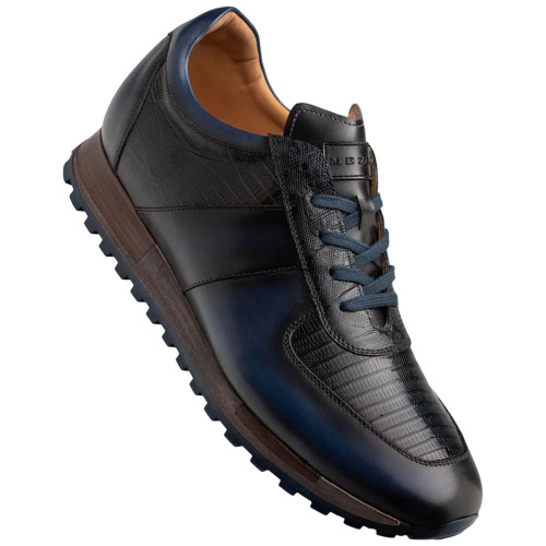 Mezlan Men’s Greenwich Genuine Lizard Skin Blue Sneaker