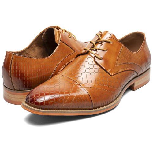 Stacy Adams Men’s Hobson Tan Embossed Leather Oxford Shoes