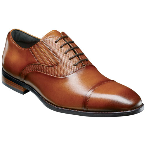 Stacy Adams Lucas Cognac Textured and Smooth Burnished Leather Cap Toe Oxford Shoes for Men