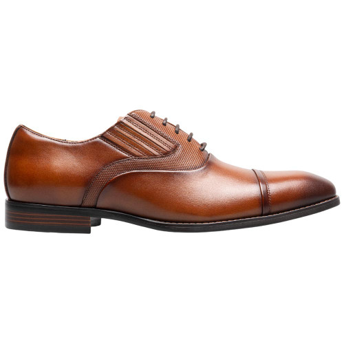 Stacy Adams Lucas Cognac Textured and Smooth Burnished Leather Cap Toe Oxford Shoes for Men