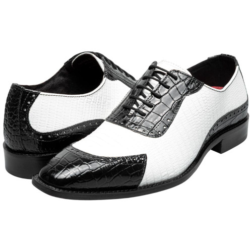 Stacy Adams Tarango Black & White Crocodile and Lizard Print Leather Modified Cap Toe Oxford Shoes for Men