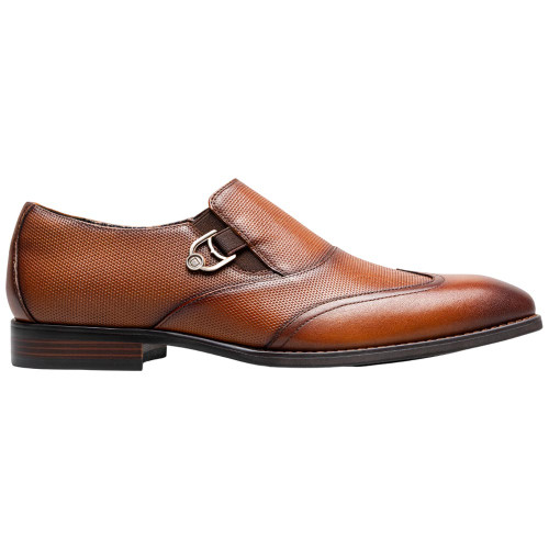 Stacy Adams Lockwood Burnished Cognac Leather Wingtip Ornament Slip On Dress Shoes for Men