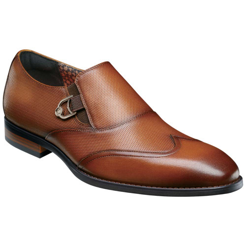 Stacy Adams Lockwood Burnished Cognac Leather Wingtip Ornament Slip On Dress Shoes for Men