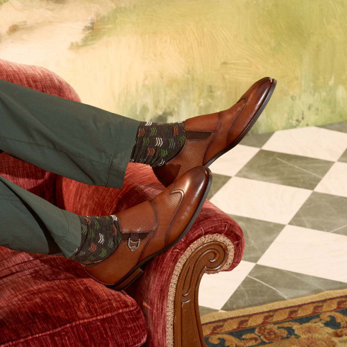 Stacy Adams Lockwood Burnished Cognac Leather Wingtip Ornament Slip On Dress Shoes for Men