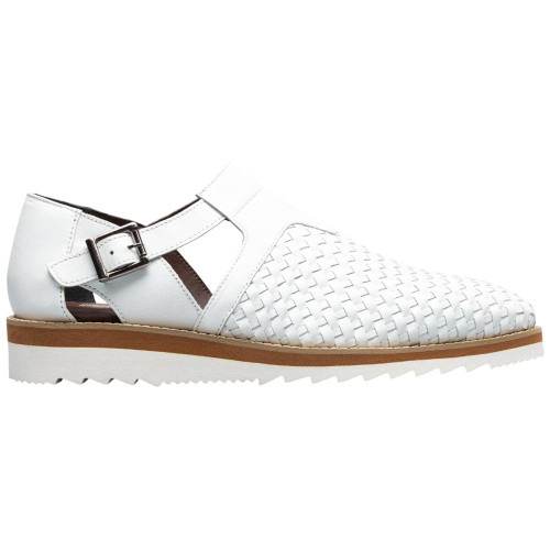 Stacy Adams Alvarado White Woven Leather Wedge Sole City Sandal for Men
