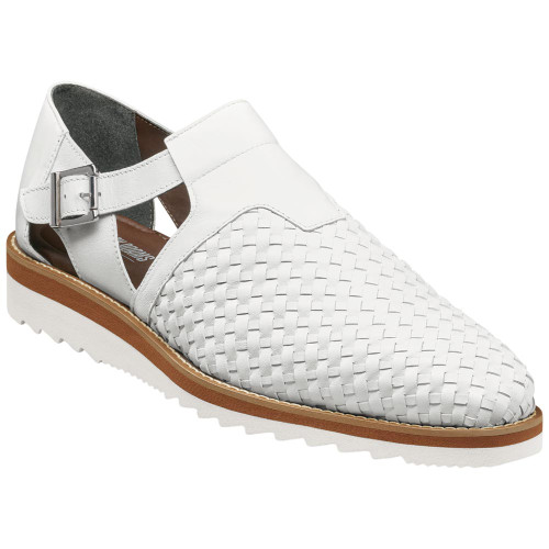 Stacy Adams Alvarado White Woven Leather Wedge Sole City Sandal for Men