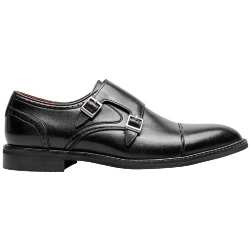 Stacy Adams Boswell Cap Toe Black Leather Double Monk Strap Dress Shoes for Men