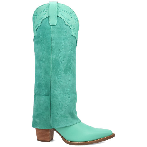 Wild Fire Leather Green Cuffed Self-Embroidered Snip Toe Women Boot | Dingo Western Cowgirl Boots