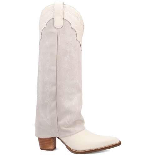 Wild Fire Leather White Cuffed Self-Embroidered Snip Toe Women Boot | Dingo Western Cowgirl Boots
